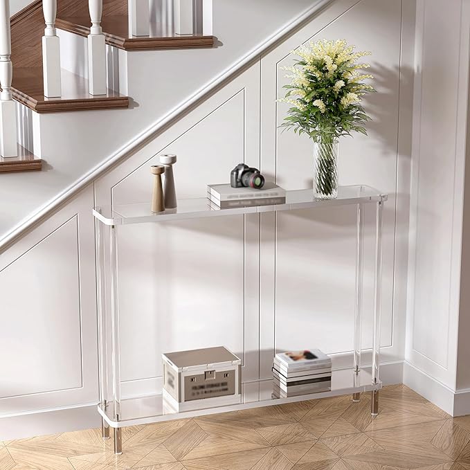 Acrylic Narrow Console Table for Entryway, 7.6" D x 39.4" W x 31.5" H, - Image 2