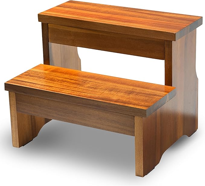 Wooden Two Step Stool, Heavy Duty 2-Step Ladder by FANATU
