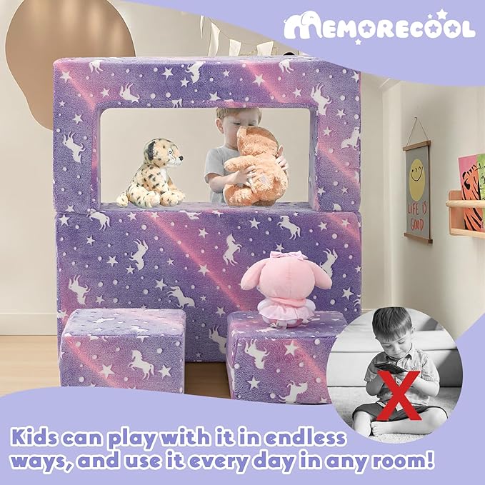 MeMoreCool Unicorn Modular Kids Couch, Glow Rainbow Play Toddler Couch - Image 6