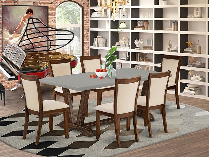 East West Furniture V797MZN32-7 7 Piece Modern Dining Table Set Consist of a - Image 2