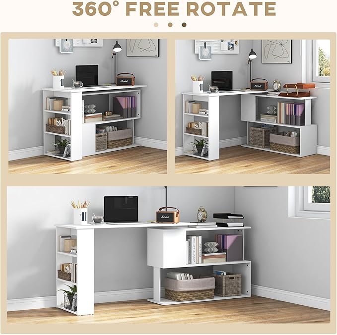 HOMCOM L Shaped Desk, Corner Computer Desk, 360 Degree Rotating Home Office Desk - Image 5