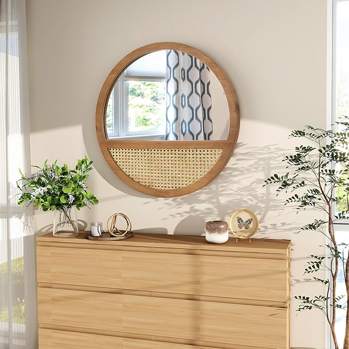Rattan Round Mirror, 24 Inch Wall Mirror - Image 2