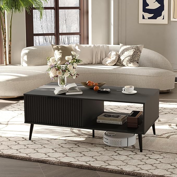 41.34''D Coffee Table, 2-Tiers Farmhouse Coffee Tables by IDEALHOUSE