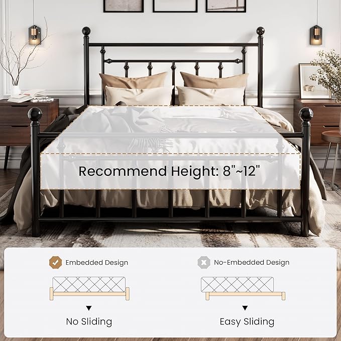 SHA CERLIN 14'' Full Size Metal Platform Bed Frame/Victorian Headboard and - Image 7