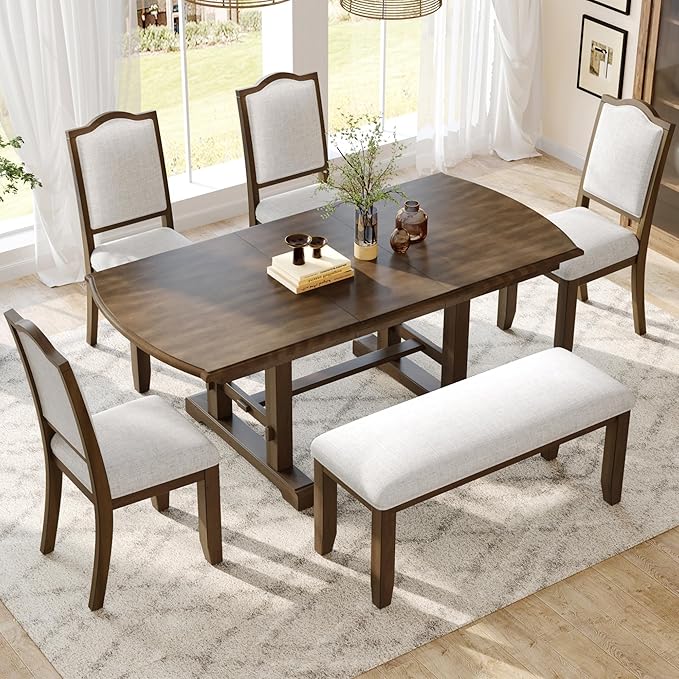 Ball & Cast Dining Table Set for 6, 6-Piece Kitchen Table Set W/ 4 Upholstered - Image 2