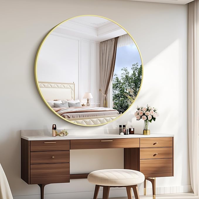 Gold Round Mirror, 48 inch Large Circle Mirrors, Aluminum Metal Frame Big Round - Image 5