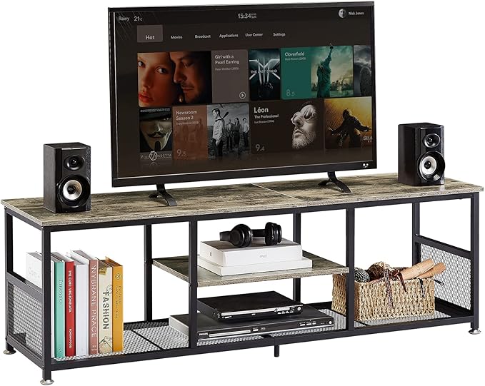 VECELO Industrial TV Stand for Televisions up to 65 Inch, 3 Tiers Media Console by VECELO
