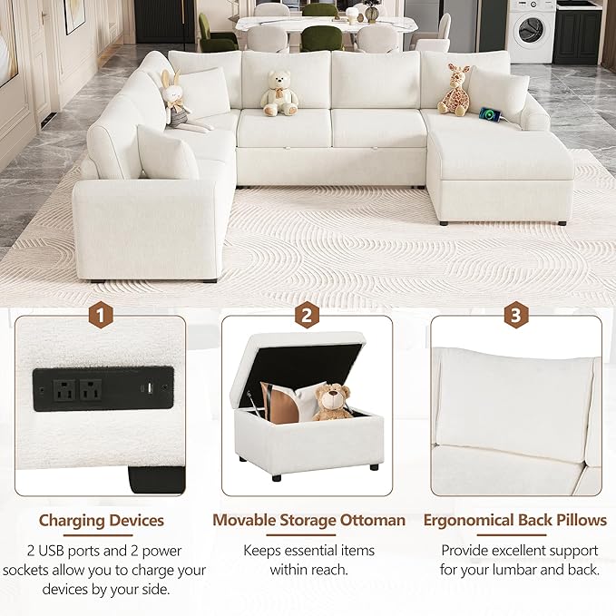 112" Luxurious Pull-out Sofa Bed Sleeper - Image 5