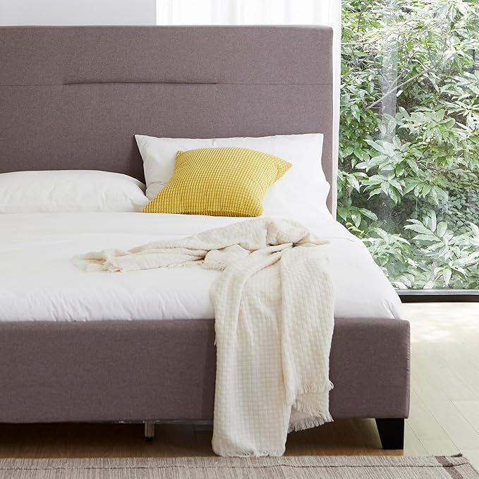Livinia Amelia Queen Size Platform Bed, Fabric Upholstered Queen Bed Frame by Livinia