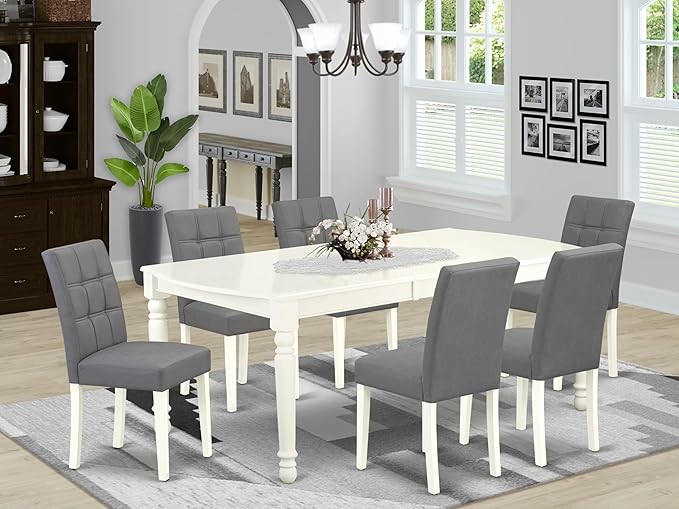 East West Furniture DOAS7-LWH-41 7 Piece Modern Dining Table Set Includes A - Image 2