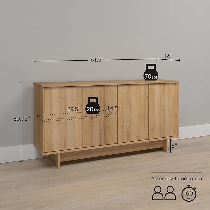 Prepac Natural Oak Finnley Sideboard Cabinet Buffet Cabinet - Image 2