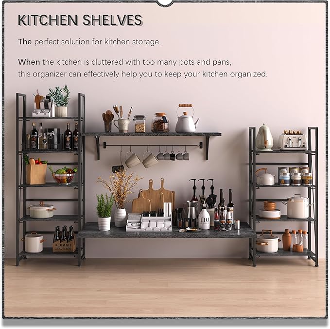 4NM No Assembly Folding Bookshelf, 5-Shelf 62.2" H Collapsible Foldable - Image 4