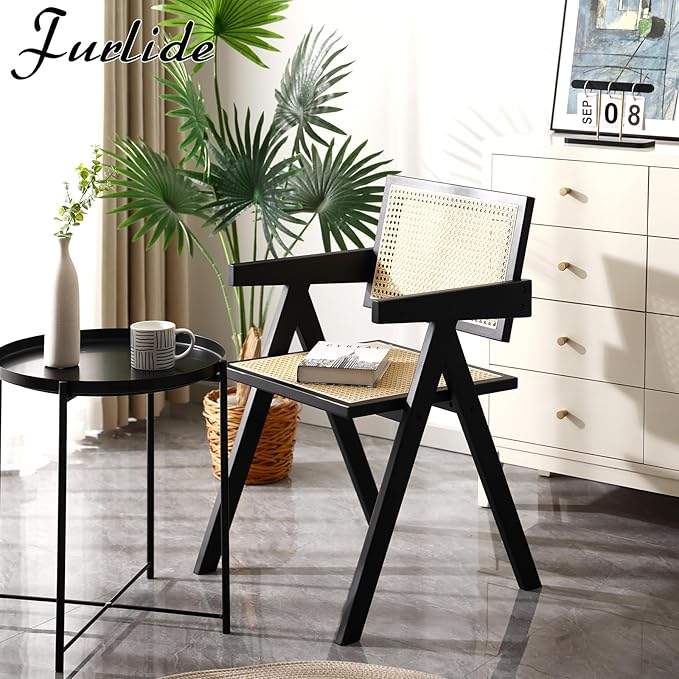 Rattan Dining Chairs Set of 2, Modern Mid Century Dining Chairs - Image 5