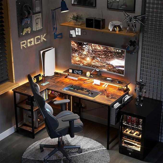 ODK 48 Inch Gaming Desk with USB Charging Ports and LED Lights, Reversible L - Image 7