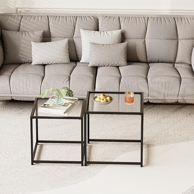 Garden 4 you Coffee Table Set of 2, Modern Patterned Glass Nesting Table - Image 7