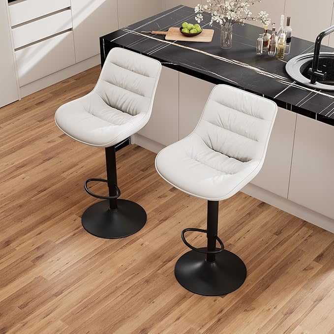 Kidol & Shellder Bar Stools Set of 2 Adjustable Swivel White, PU Leather - Image 9