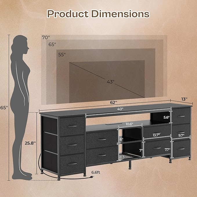 Huuger 62 Inch LED TV Stand Dresser - Image 3