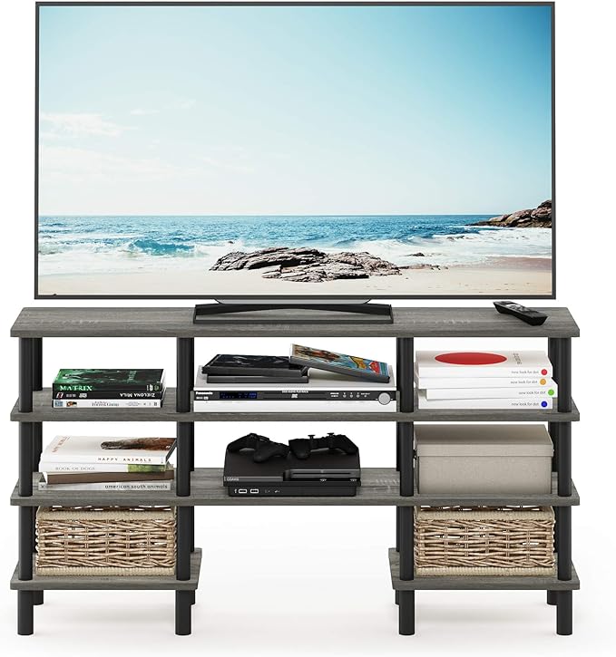 Furinno Turn-N-Tube 4-Tier Multipurpose Wide Shelf TV Stand, French Oak - Image 4