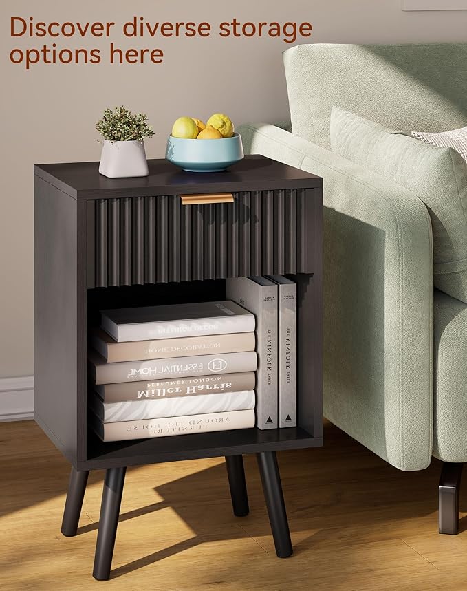 YMYNY Mid Century Modern Nightstand, Side Table, Fluted Night Stand - Image 5