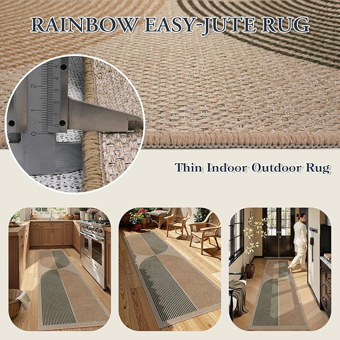 Lahome Modern Rainbow Easy Jute Rug, 2x8 Hallway Runner Washable Rugs - Image 4