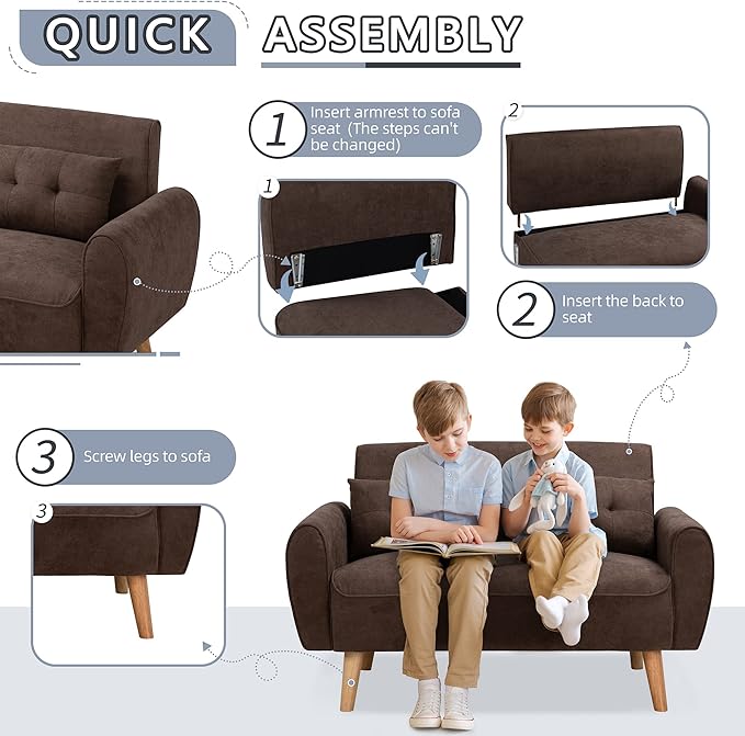 Shintenchi Small Modern Loveseat Couch Sofa, Mid Century Fabric Upholstered - Image 5