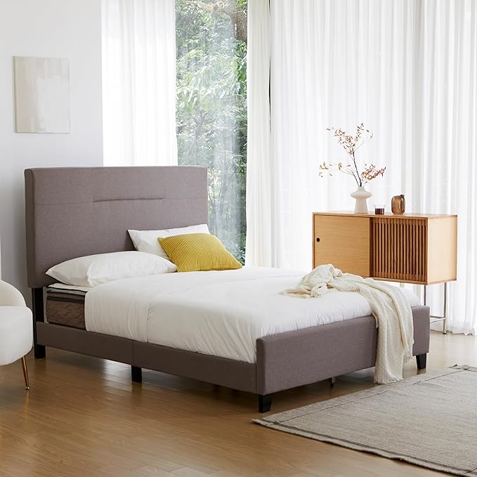 Livinia Amelia Queen Size Platform Bed, Fabric Upholstered Queen Bed Frame - Image 9