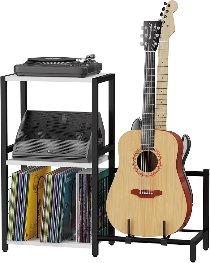 End Table with Guitar Stand, Record Player Stand, Vinyl Records Storage by YAKANJ