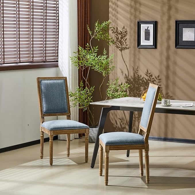 Merax Upholstered Solid Wood Dining Chairs Set of 2, French Country Style - Image 3
