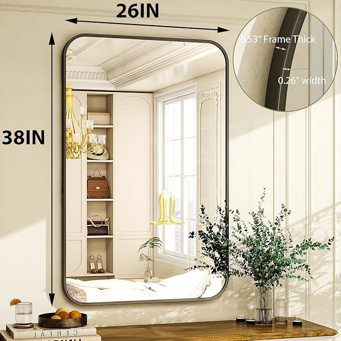 26 x 38 Inch Bathroom Mirror, Rounded Rectangular Vanity Mirror - Image 9