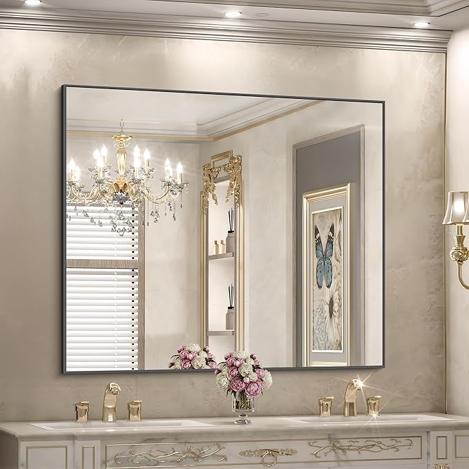 Black Bathroom Mirror for Wall, 36x40 Inch Rectangle Mirrors - Image 8