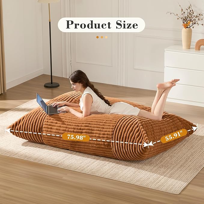 3-in-1 Giant Bean Bag Chair for Adults & Kid, Convertible Floor Sofa to Mattress - Image 6