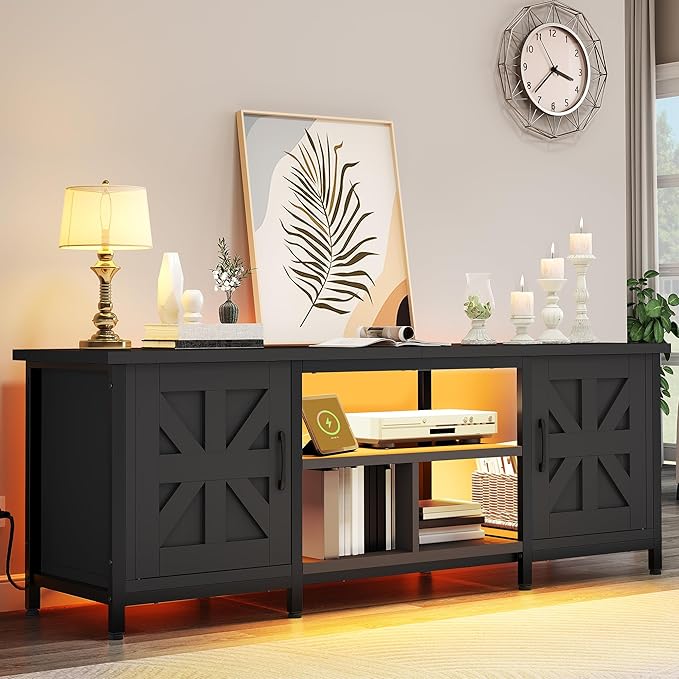 YITAHOME TV Stand with LED Lights & Charging Station, Farmhouse Entertainment - Image 6