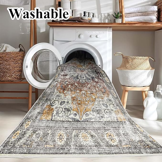 Area Rug 5x7 Washable Rug Brown Vintage Traditional Floor Cover Foldable Thin - Image 3