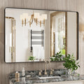 Black Bathroom Mirror 48X32 Inch, Rounded Rectangle Matte Bathroom Vanity Mirror by JISOSO