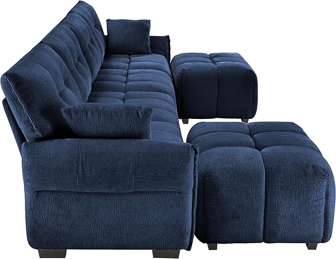 Modern Chenille Fabric 4-Seat Sofa w/Two Ottoman+2 Pillows, Premium Upholstery - Image 7