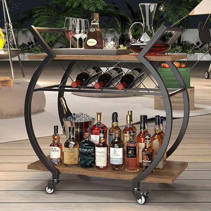LVB Industrial Kitchen Bar Cart, Farmhouse Beverage Serving Liquor Cart - Image 8