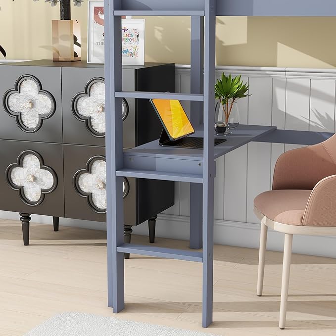 HomSof Full Loft Bed with Desk and Shelves - Image 5