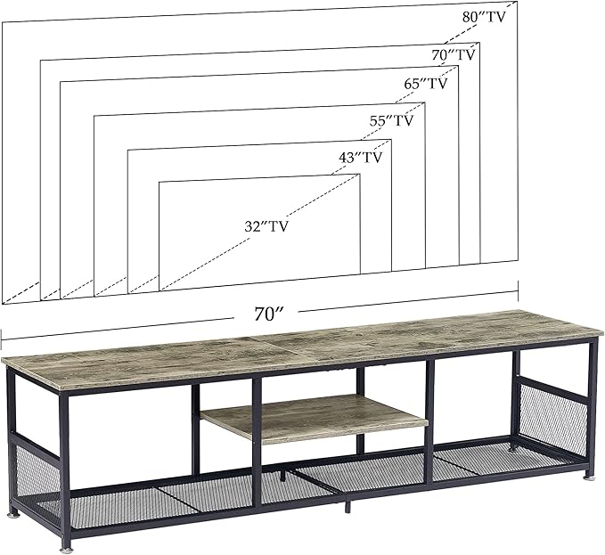 VECELO Industrial TV Stand for Televisions up to 80 Inch, 3 Tiers Media Console - Image 7