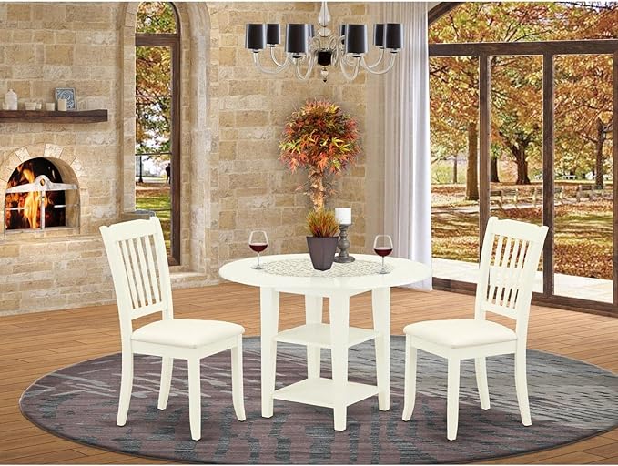 East West Furniture SUDA3-LWH-C 3 Piece Dining Table Set Contains a Round - Image 6