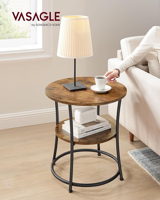 VASAGLE Side Table, 2-Tier Round End Table, Nightstand - Image 2