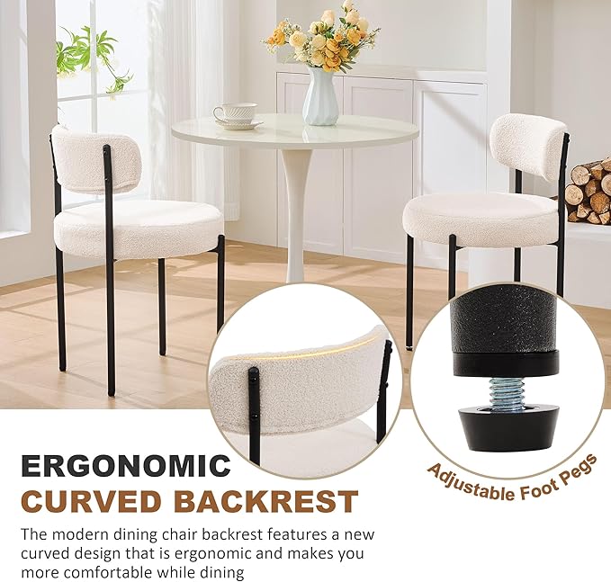 Dining Chairs Set of 6, Curved Backrest Upholstered Dining Room Chairs - Image 3