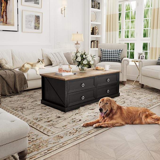 Rustic Coffee Table with Drawers 47 inch Living Room Tables with Storage - Image 7