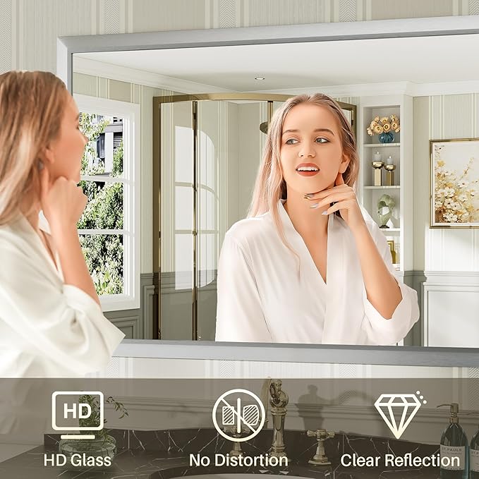 48x30 Inch Silver Bathroom Mirror - Image 5
