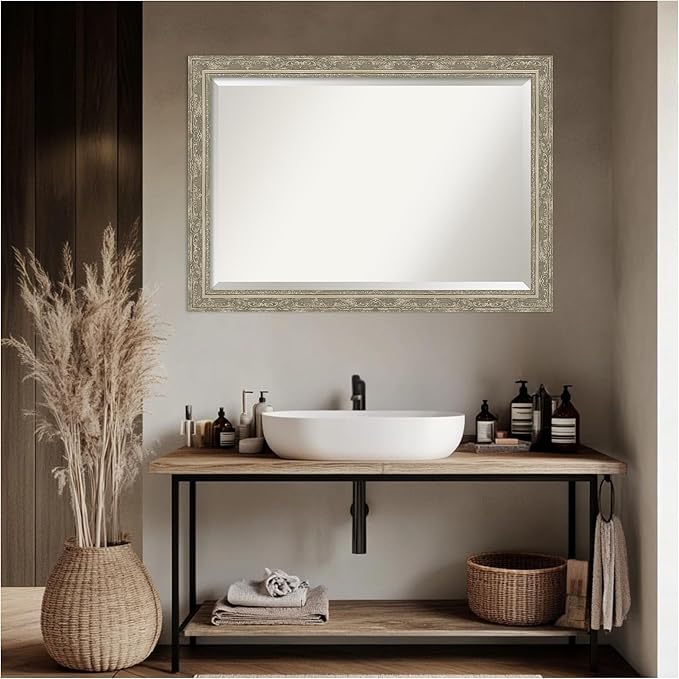 Amanti Art Bathroom Mirror for Over Sink, 29x41 Filigree Silver Rectangle - Image 4