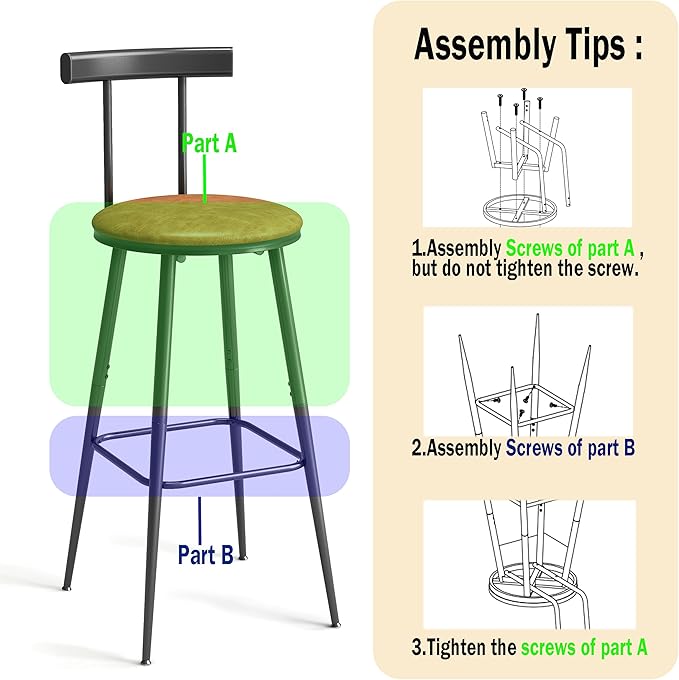 Bar Stools, Bar Chairs with Backrest and Footrest, Industrial Counter Stools - Image 6