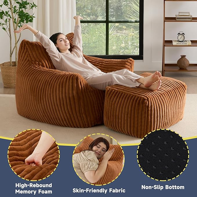 Giant Bean Bag Chairs for Adults, Oversized Chaise Lounge Chair Indoor - Image 3