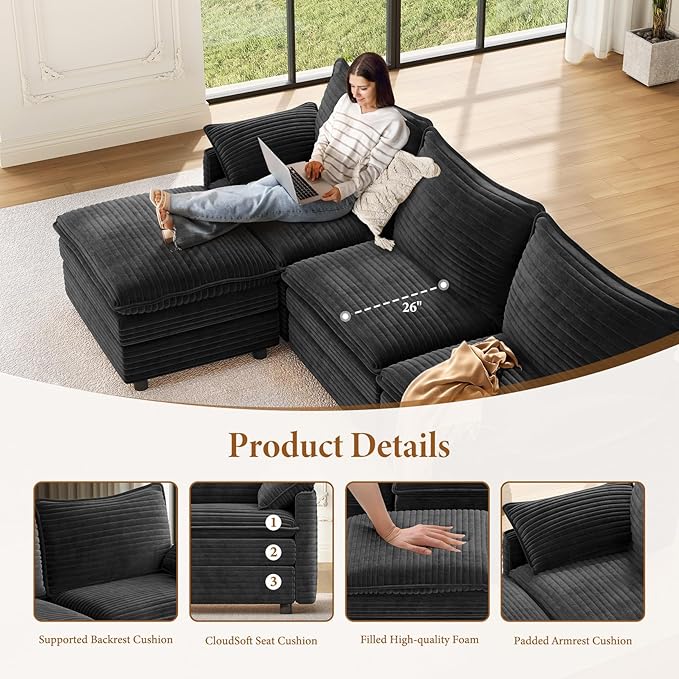 Vesgantti 108" Modular Sectional Sofa, Comfy Cloud Couch - Image 4