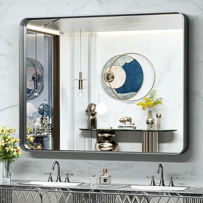 TokeShimi 48x40 Inch Wall Mirror Black Bathroom Vanity Mirror by RefinedBathroomAccessories