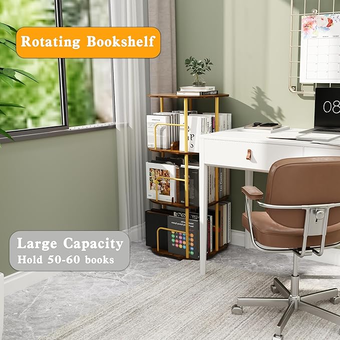 3-Tier Rotating Bookshelf, 360 ° Display Stackable Spinning Bookshelf Tower - Image 3