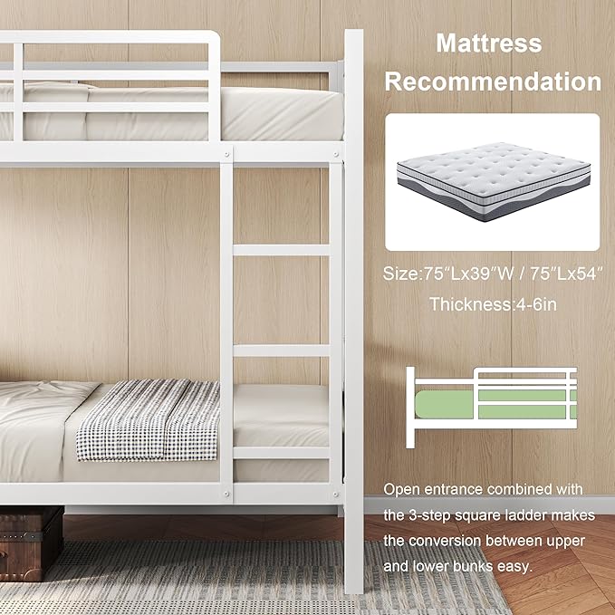 Feonase Metal Bunk Bed Twin Over Twin - Image 6